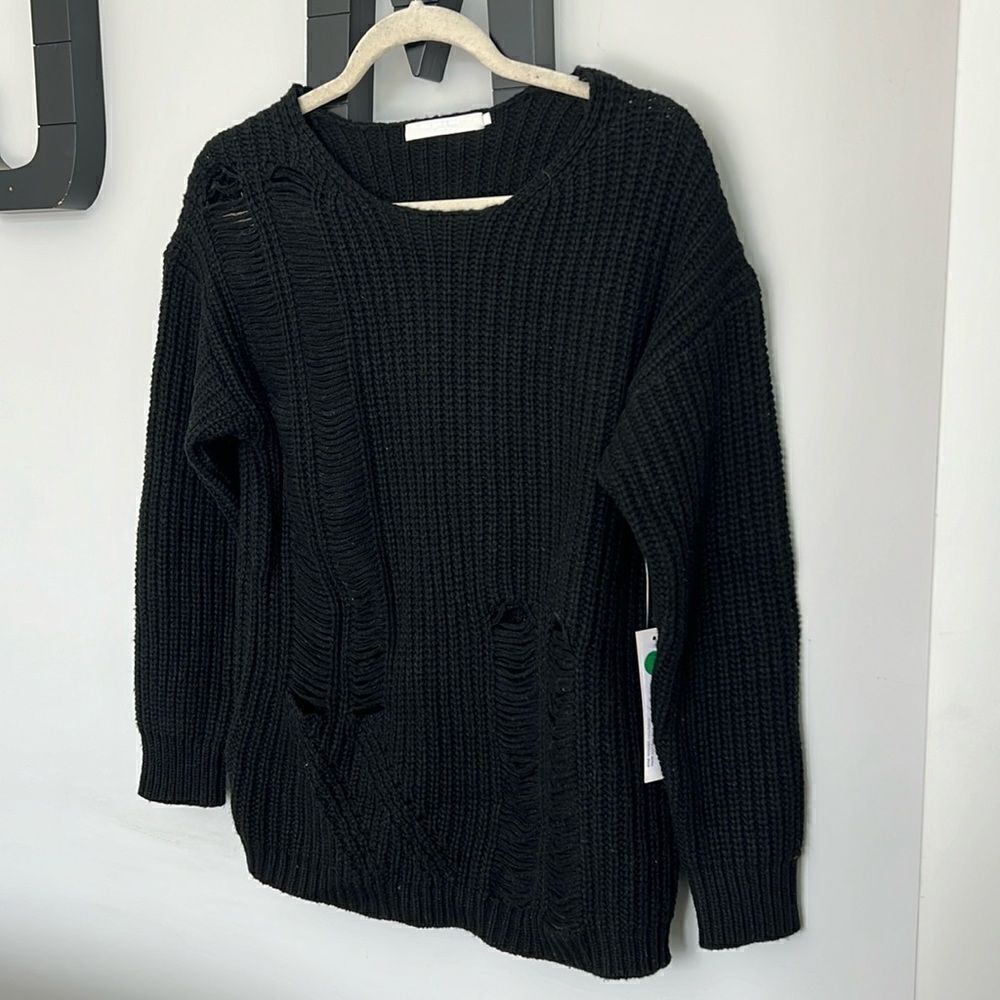 NWT One Grey Day Los Angeles Distressed Cyrus Pullover in Black Size Small - Picture 2 of 8